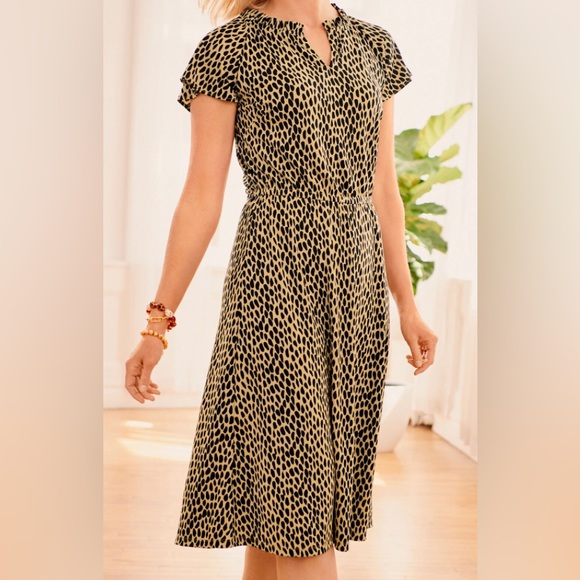 Talbots Dresses & Skirts - Talbots Women's XL Dress Animal Print Jersey Fit & Flare Black Tan New with Tags